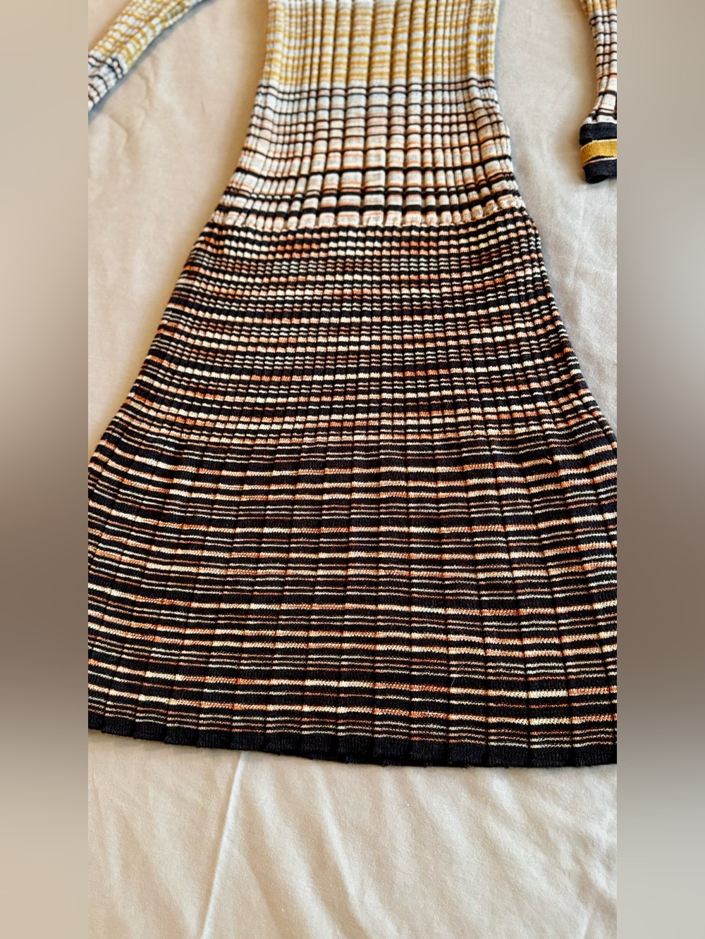 MISSONI Fitted Metallic Silver Black Gold Striped Ribbed Knit Midi Dress w Slip - Picture 4 of 16